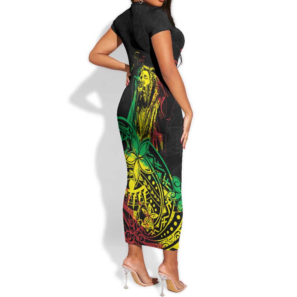Personalised Jawaiian Reggae Short Sleeve Bodycon Dress Afro-Polynesian Style LT7