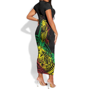 Personalised Jawaiian Reggae Short Sleeve Bodycon Dress Afro-Polynesian Style LT7