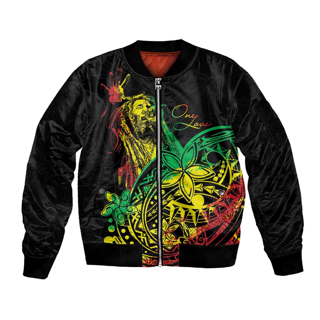 Personalised Jawaiian Reggae Sleeve Zip Bomber Jacket Afro-Polynesian Style