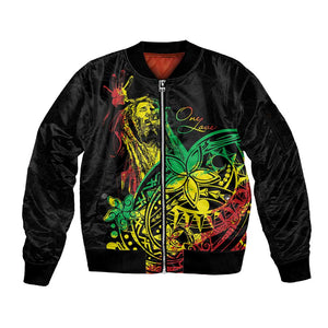 Personalised Jawaiian Reggae Sleeve Zip Bomber Jacket Afro-Polynesian Style