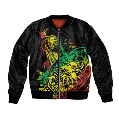 Personalised Jawaiian Reggae Sleeve Zip Bomber Jacket Afro-Polynesian Style
