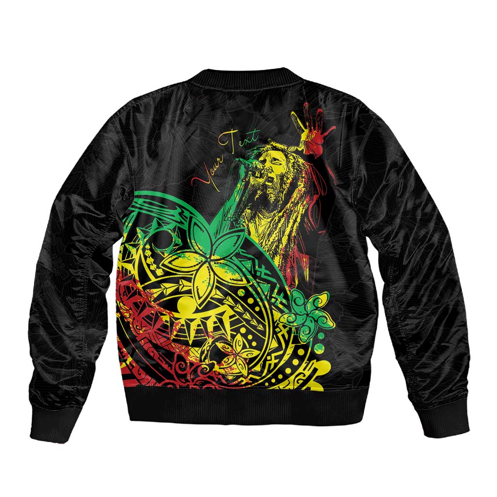 Personalised Jawaiian Reggae Sleeve Zip Bomber Jacket Afro-Polynesian Style