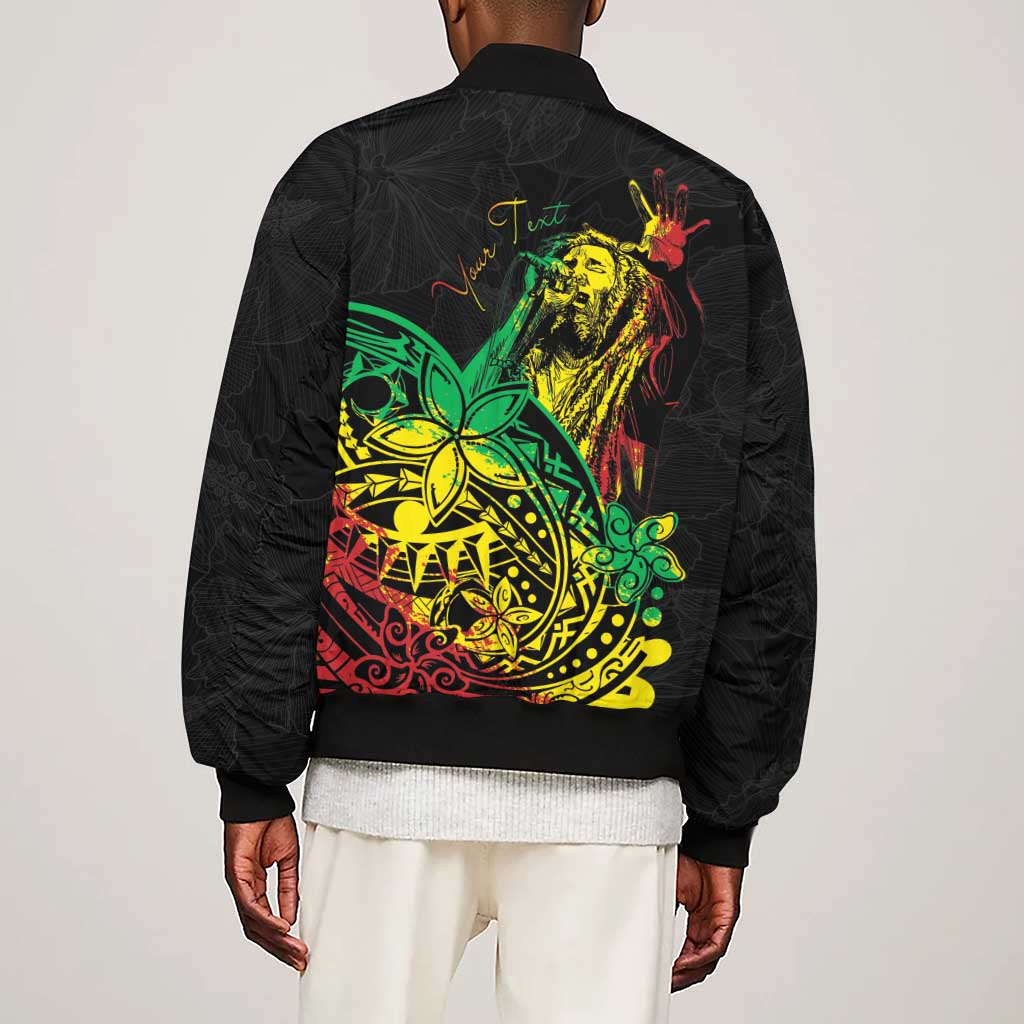 Personalised Jawaiian Reggae Sleeve Zip Bomber Jacket Afro-Polynesian Style