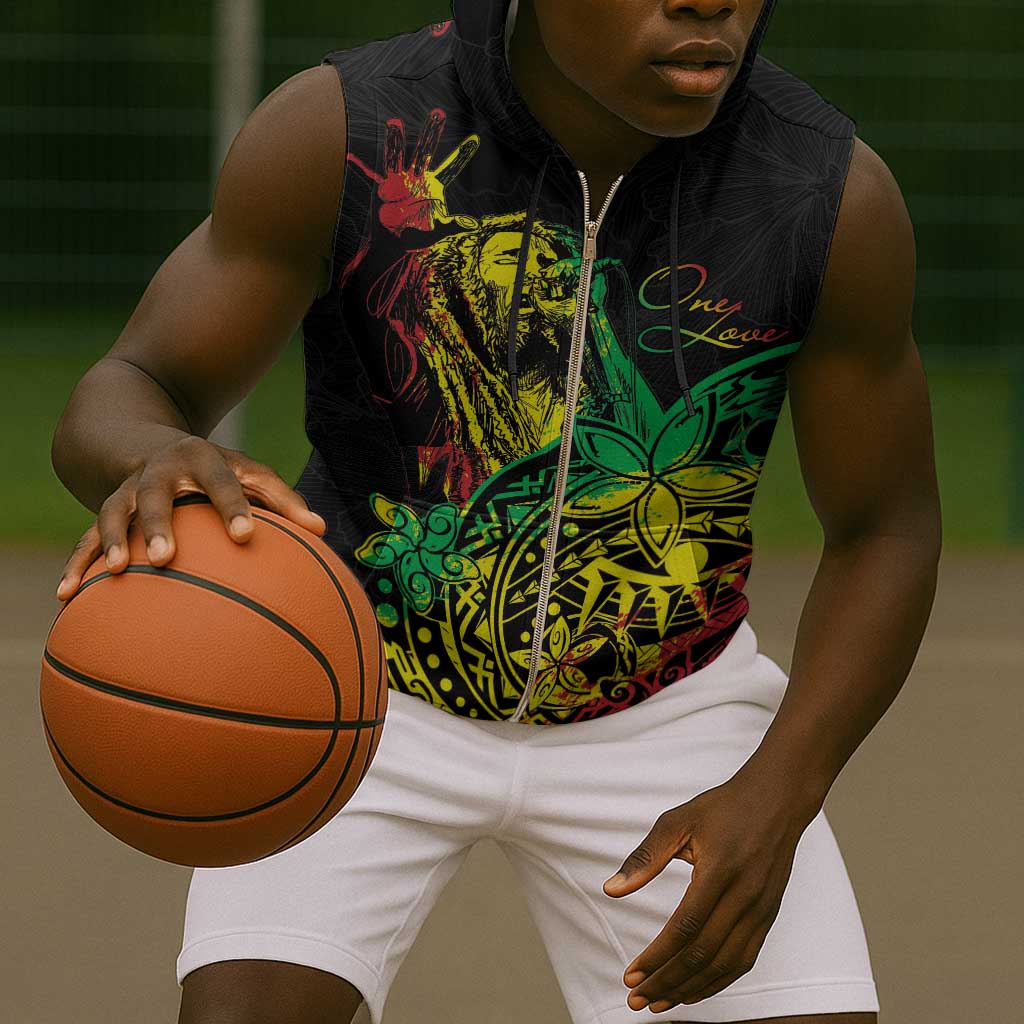 Personalised Jawaiian Reggae Sleeveless Zip Hoodie Afro-Polynesian Style - African Pride