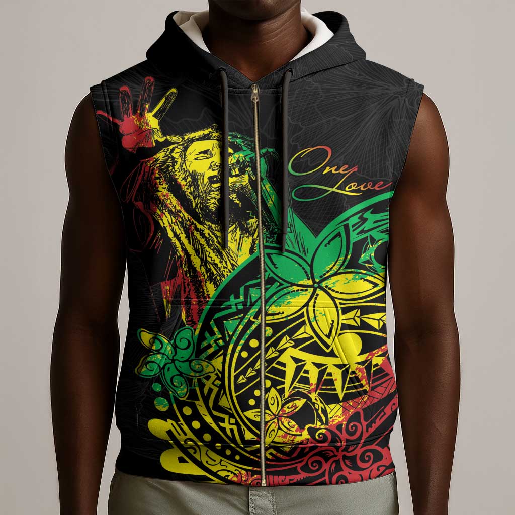 Personalised Jawaiian Reggae Sleeveless Zip Hoodie Afro-Polynesian Style - African Pride