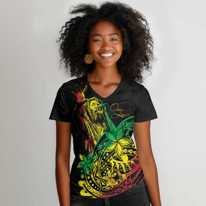 Personalised Jawaiian Reggae Women V-Neck T-Shirt Afro-Polynesian Style