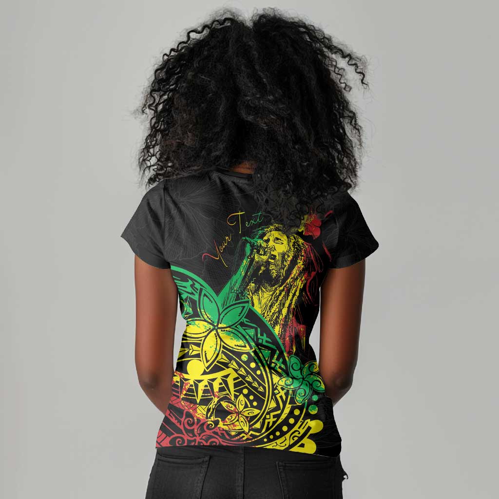 Personalised Jawaiian Reggae Women V-Neck T-Shirt Afro-Polynesian Style
