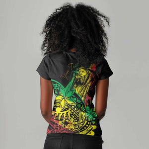 Personalised Jawaiian Reggae Women V-Neck T-Shirt Afro-Polynesian Style