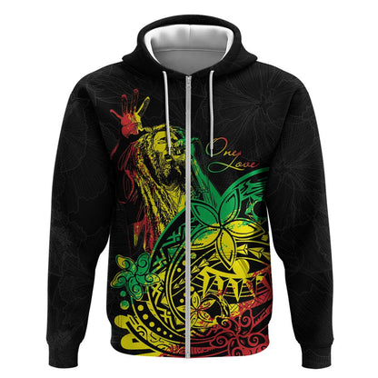 Personalised Jawaiian Reggae Zip Hoodie Afro-Polynesian Style