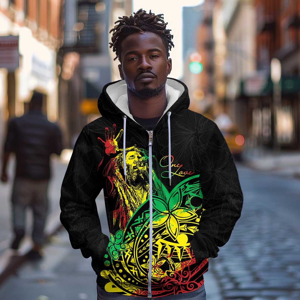 Personalised Jawaiian Reggae Zip Hoodie Afro-Polynesian Style
