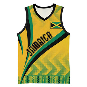 Personalised Jamaica Basketball Jersey Kente Pattern Basic - Yellow - African Pride