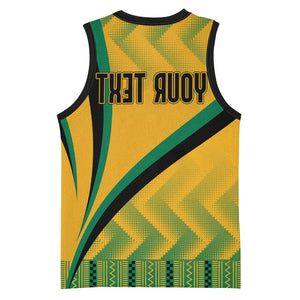 Personalised Jamaica Basketball Jersey Kente Pattern Basic - Yellow - African Pride