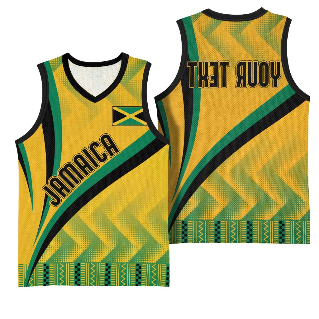 Personalised Jamaica Basketball Jersey Kente Pattern Basic - Yellow - African Pride