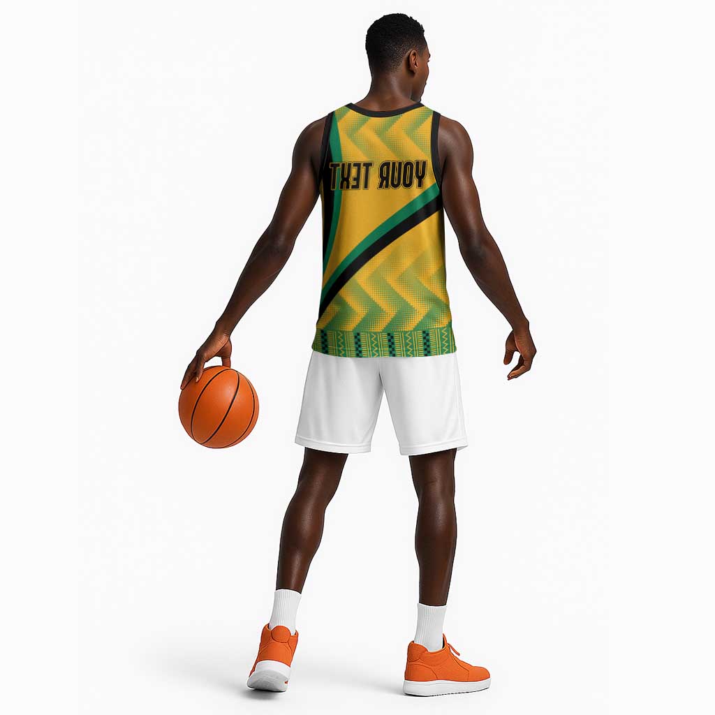 Personalised Jamaica Basketball Jersey Kente Pattern Basic - Yellow - African Pride