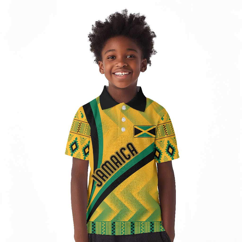 Personalised Jamaica Kid Polo Shirt Kente Pattern Basic - Yellow