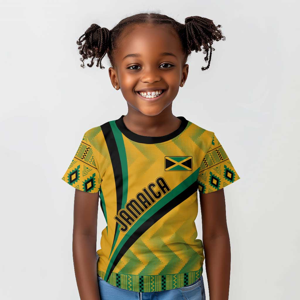 Personalised Jamaica Kid T shirt Kente Pattern Basic - Yellow