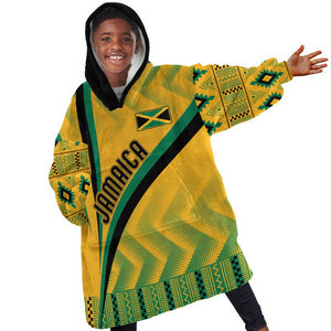 Personalised Jamaica Kid Wearable Blanket Hoodie Kente Pattern Basic - Yellow