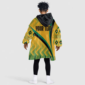 Personalised Jamaica Kid Wearable Blanket Hoodie Kente Pattern Basic - Yellow