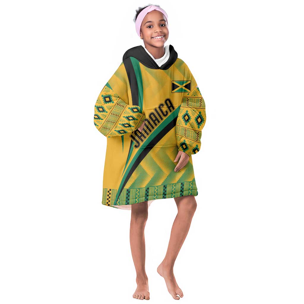 Personalised Jamaica Kid Wearable Blanket Hoodie Kente Pattern Basic - Yellow