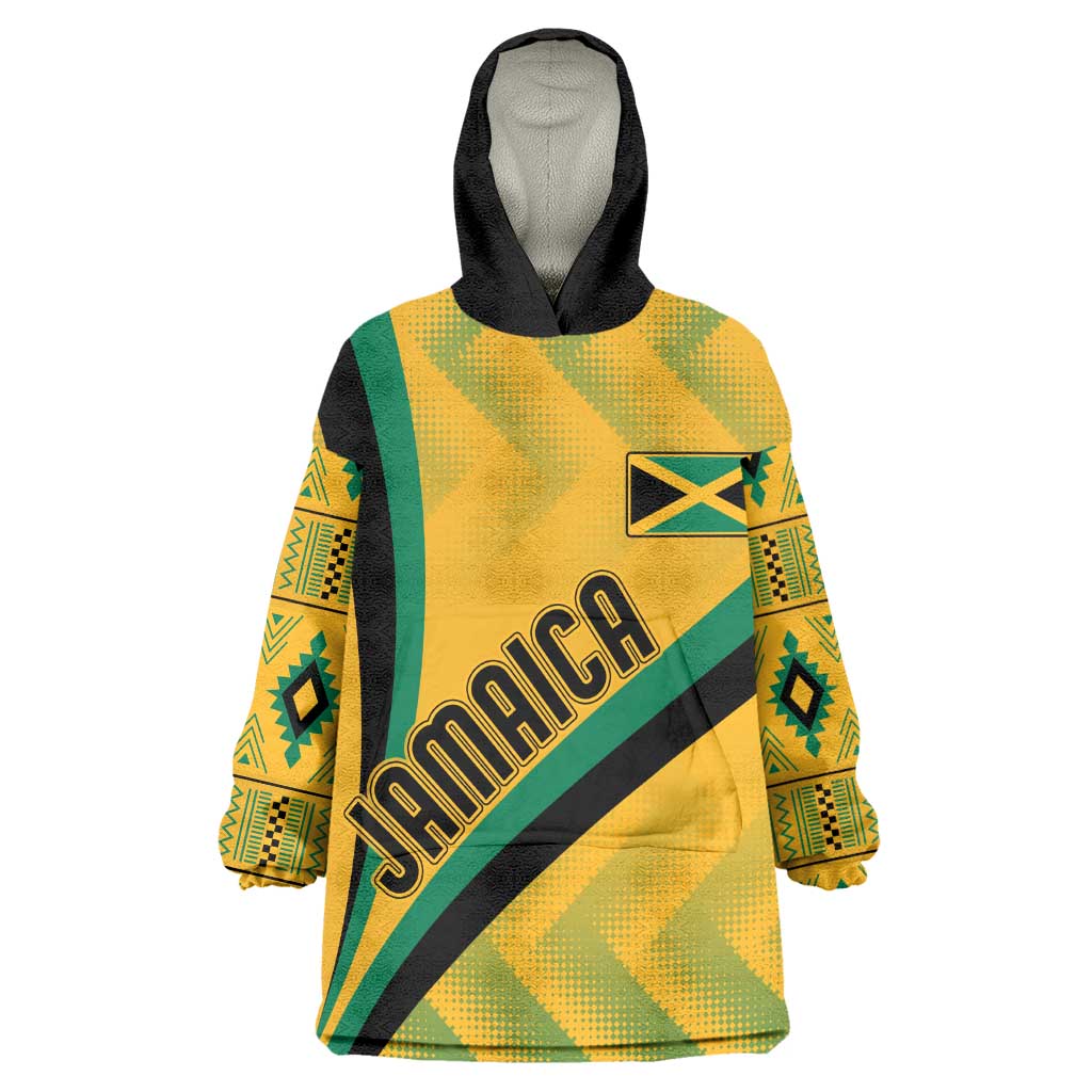 Personalised Jamaica Kid Wearable Blanket Hoodie Kente Pattern Basic - Yellow