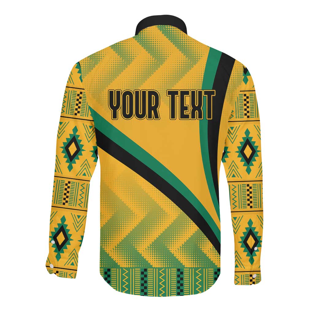 Personalised Jamaica Long Sleeve Button Shirt Kente Pattern Basic - Yellow
