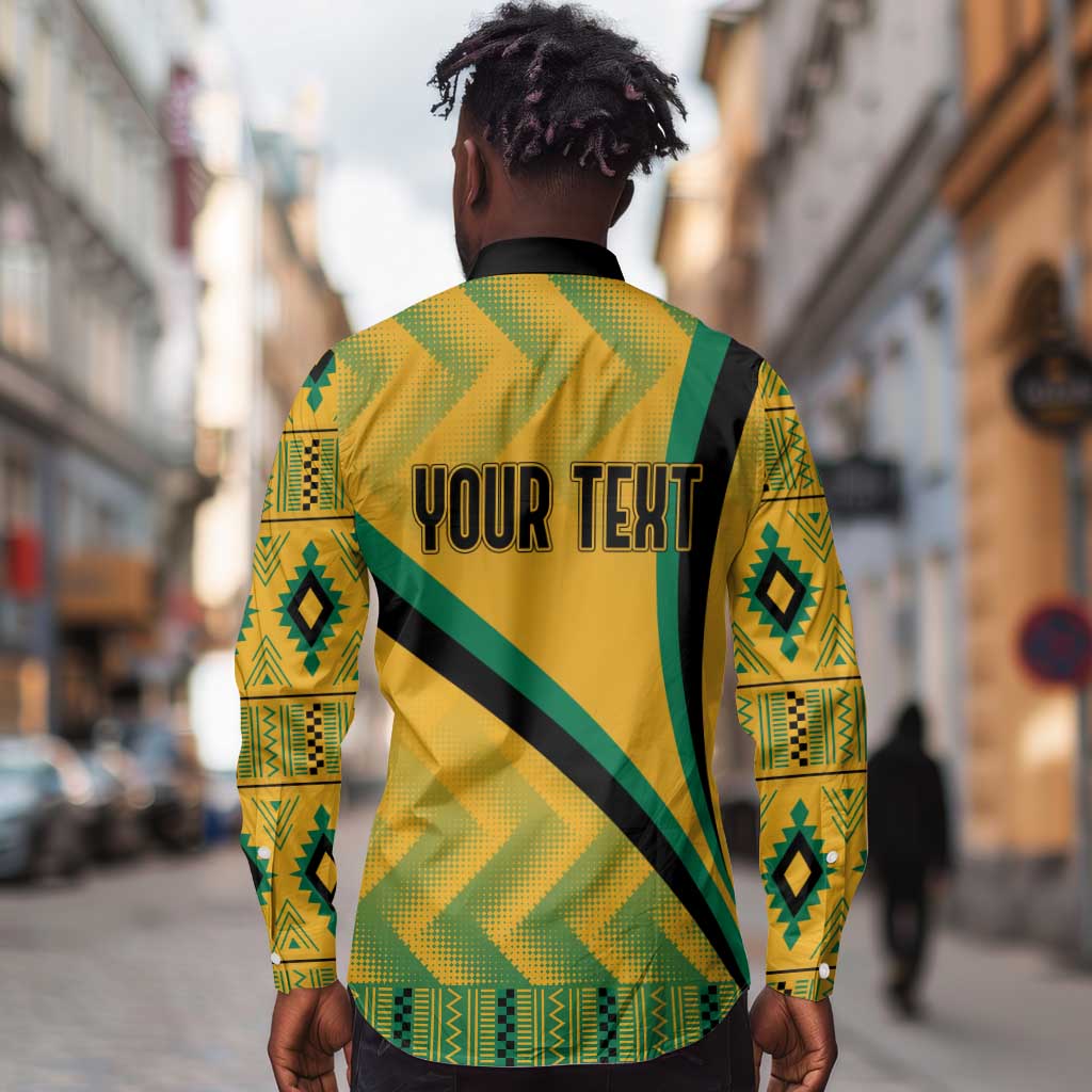 Personalised Jamaica Long Sleeve Button Shirt Kente Pattern Basic - Yellow