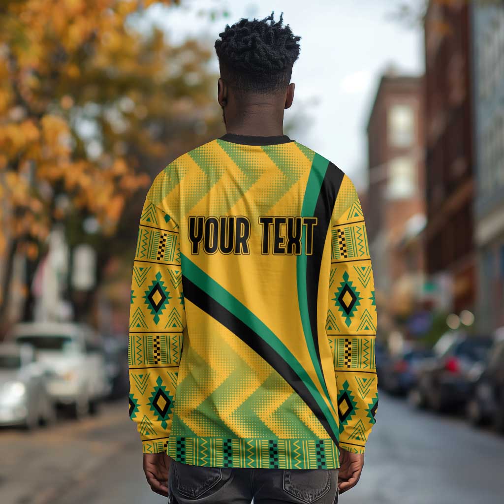 Personalised Jamaica Long Sleeve Shirt Kente Pattern Basic - Yellow LT7