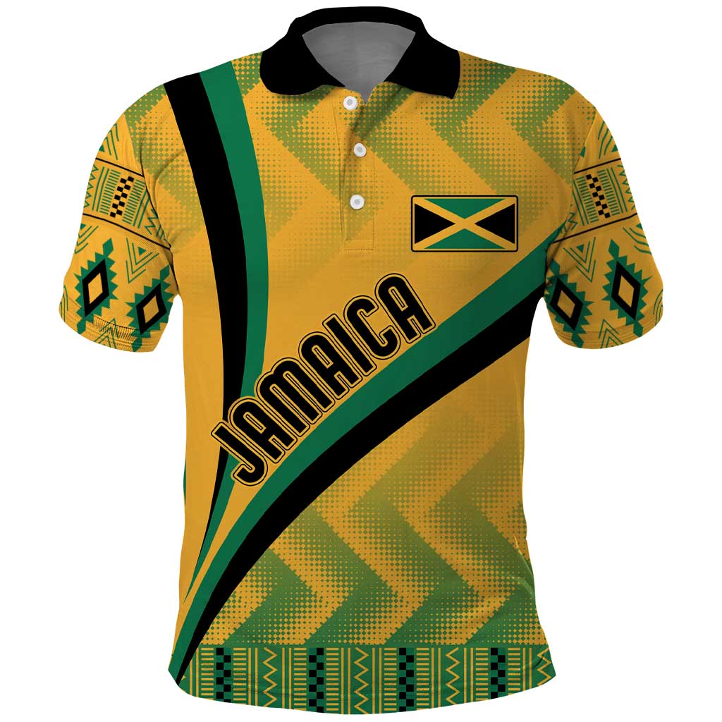 Personalised Jamaica Polo Shirt Kente Pattern Basic - Yellow