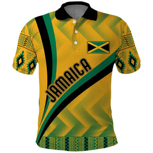 Personalised Jamaica Polo Shirt Kente Pattern Basic - Yellow