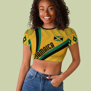 Personalised Jamaica Raglan Cropped T shirt Kente Pattern Basic - Yellow