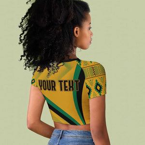 Personalised Jamaica Raglan Cropped T shirt Kente Pattern Basic - Yellow