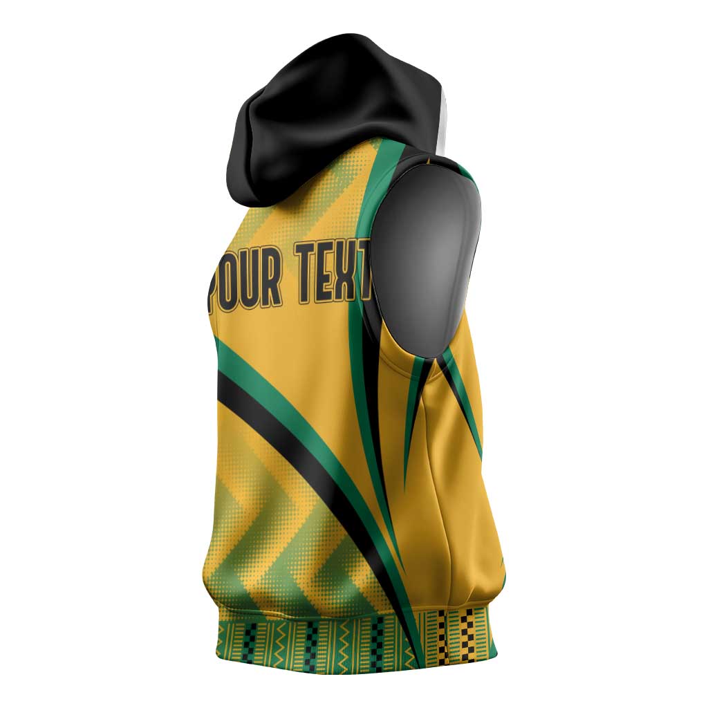 Personalised Jamaica Sleeveless Hoodie Kente Pattern Basic - Yellow - African Pride