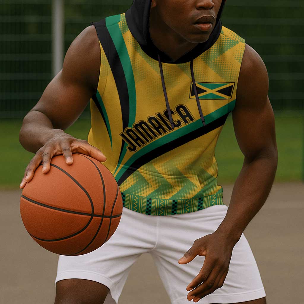 Personalised Jamaica Sleeveless Hoodie Kente Pattern Basic - Yellow - African Pride