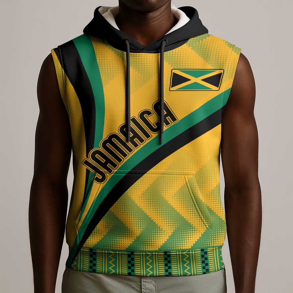 Personalised Jamaica Sleeveless Hoodie Kente Pattern Basic - Yellow - African Pride