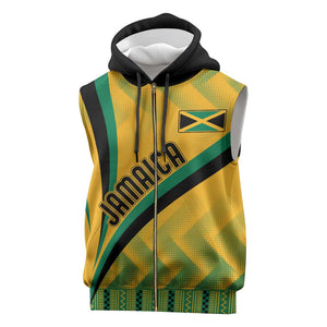 Personalised Jamaica Sleeveless Zip Hoodie Kente Pattern Basic - Yellow - African Pride