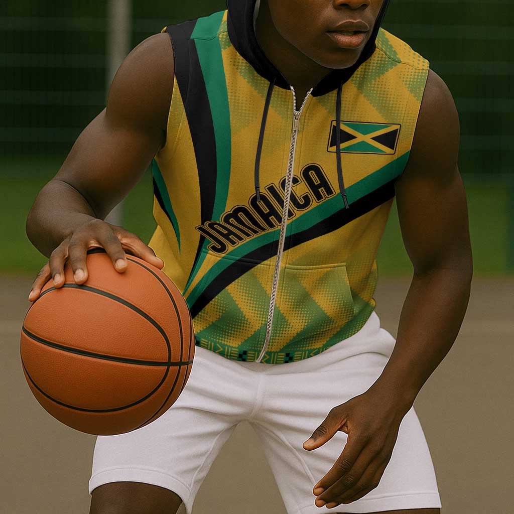 Personalised Jamaica Sleeveless Zip Hoodie Kente Pattern Basic - Yellow - African Pride