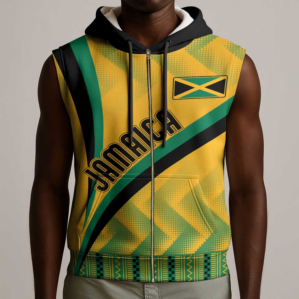 Personalised Jamaica Sleeveless Zip Hoodie Kente Pattern Basic - Yellow - African Pride