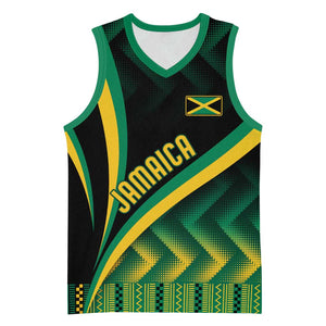 Personalised Jamaica Basketball Jersey Kente Pattern Basic - Black - African Pride