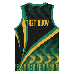 Personalised Jamaica Basketball Jersey Kente Pattern Basic - Black - African Pride