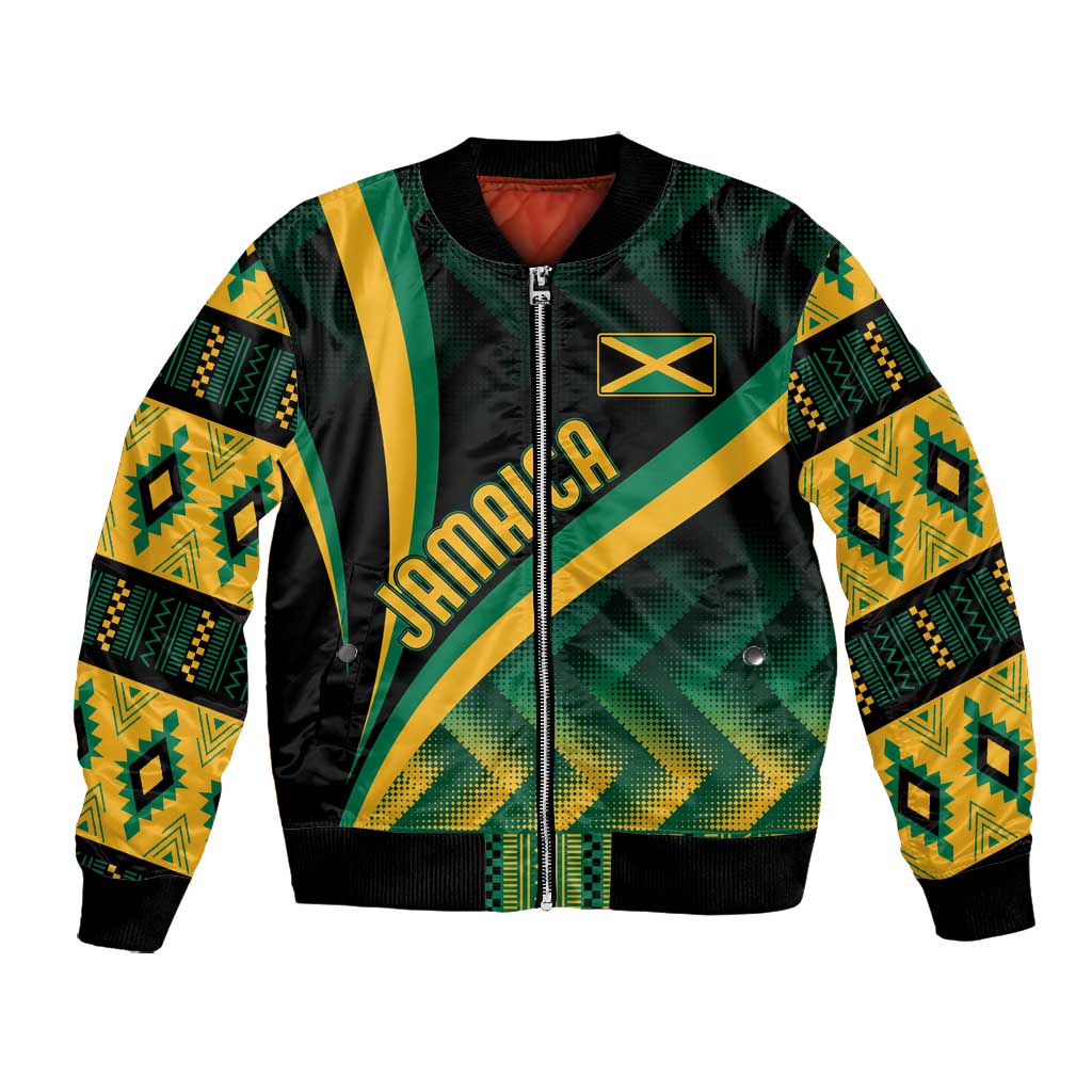 Personalised Jamaica Bomber Jacket Kente Pattern Basic - Black