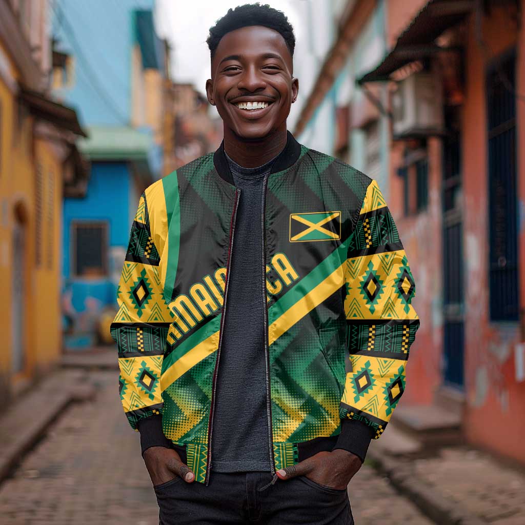Personalised Jamaica Bomber Jacket Kente Pattern Basic - Black