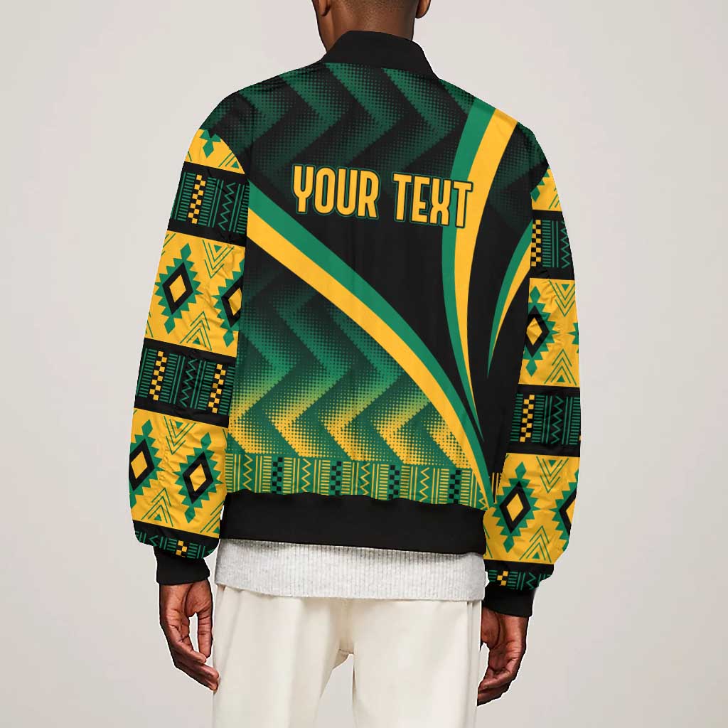 Personalised Jamaica Bomber Jacket Kente Pattern Basic - Black