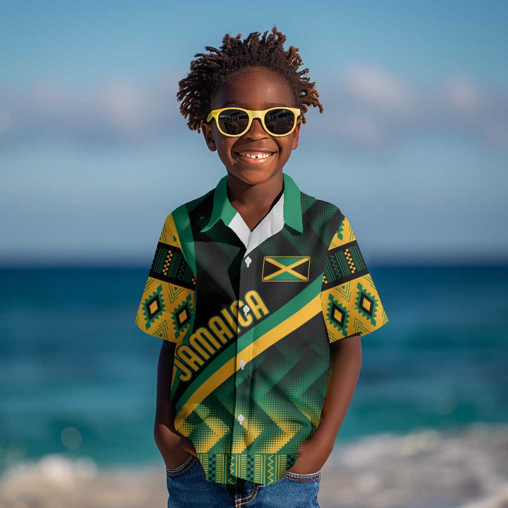 Personalised Jamaica Kid Hawaiian Shirt Kente Pattern Basic - Black