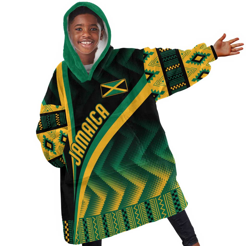 Personalised Jamaica Kid Wearable Blanket Hoodie Kente Pattern Basic - Black