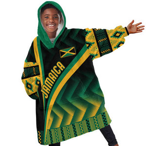 Personalised Jamaica Kid Wearable Blanket Hoodie Kente Pattern Basic - Black