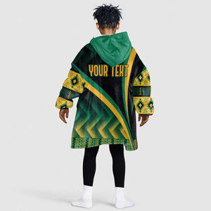 Personalised Jamaica Kid Wearable Blanket Hoodie Kente Pattern Basic - Black