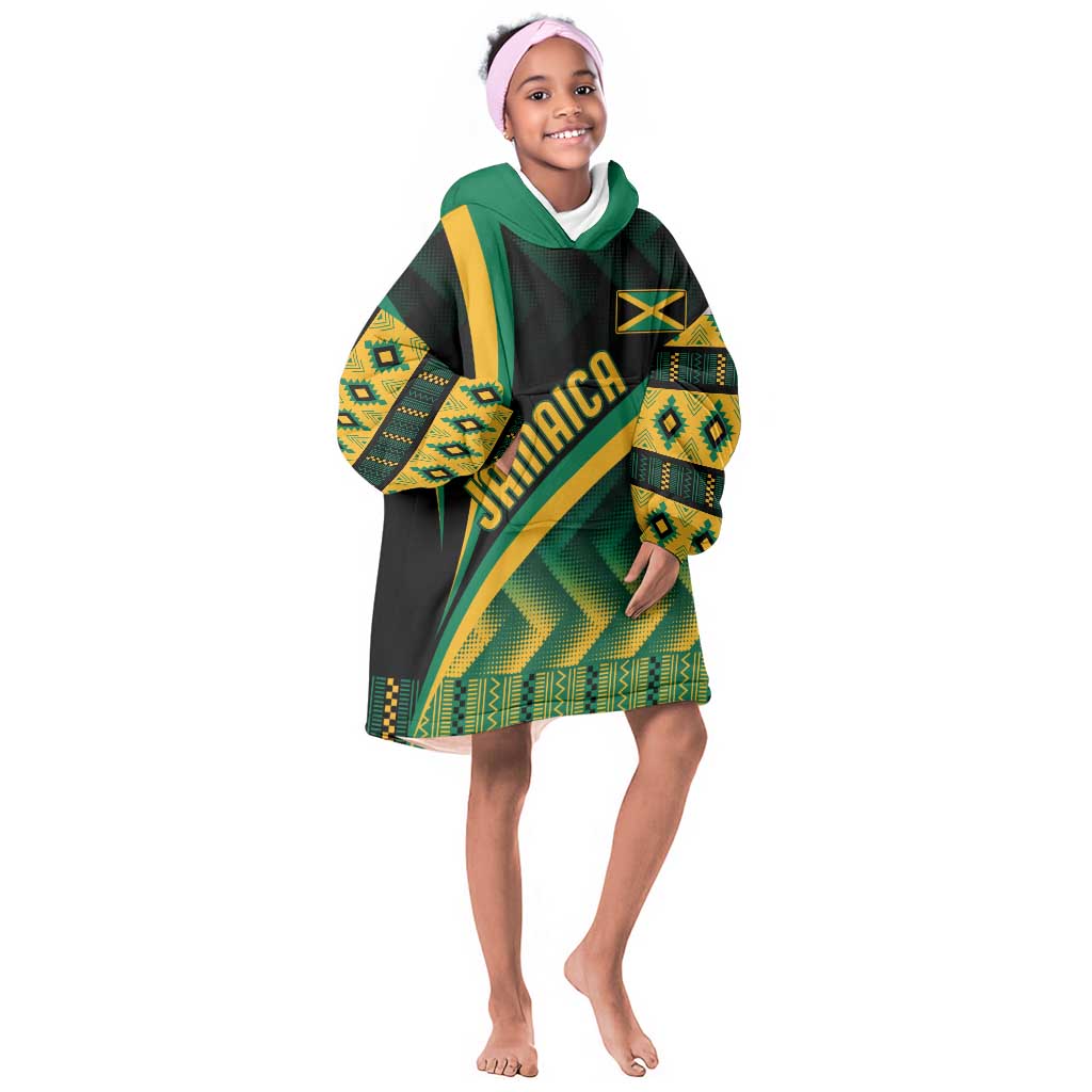 Personalised Jamaica Kid Wearable Blanket Hoodie Kente Pattern Basic - Black