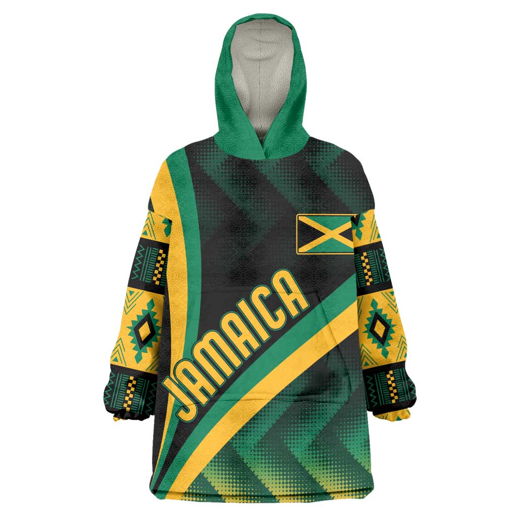 Personalised Jamaica Kid Wearable Blanket Hoodie Kente Pattern Basic - Black