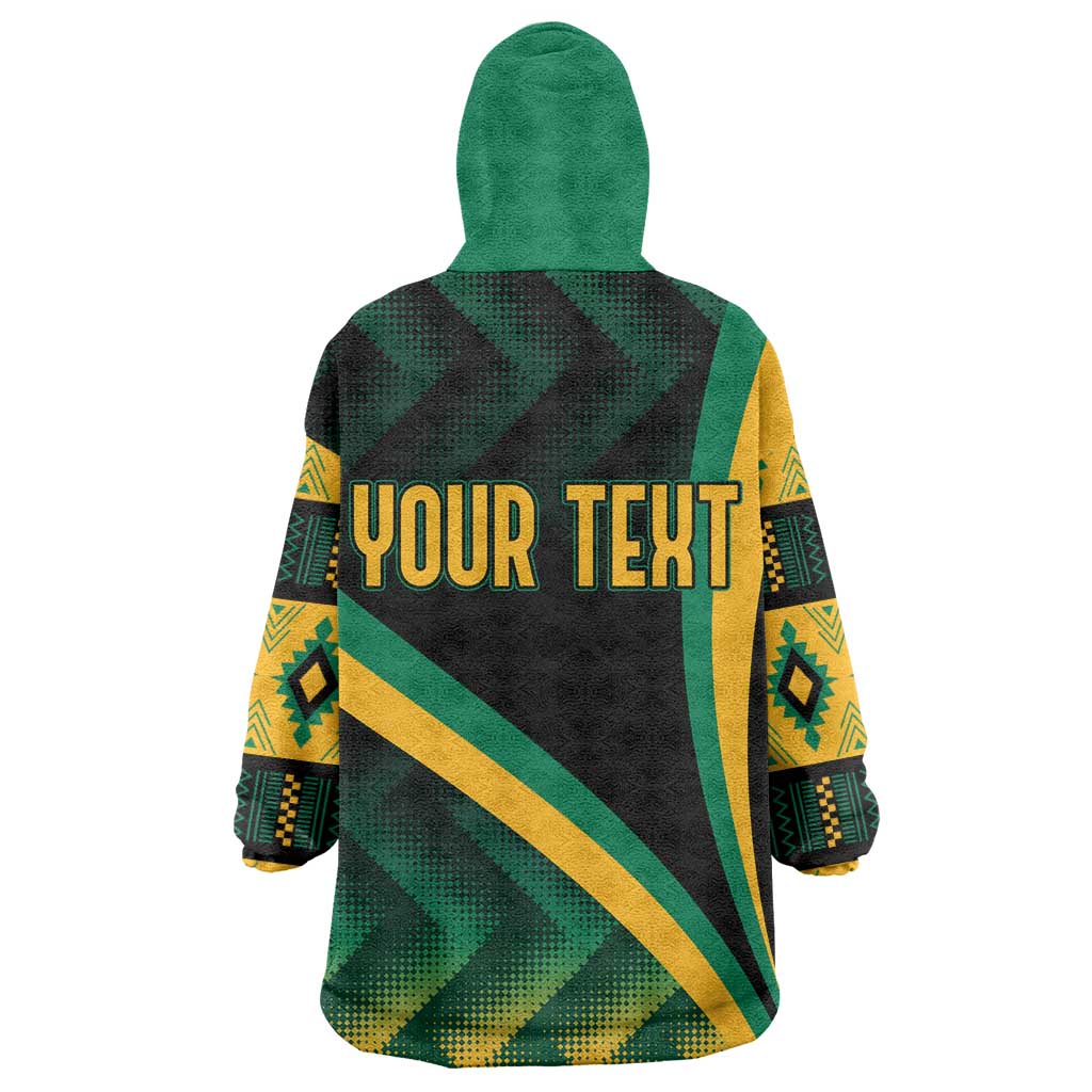 Personalised Jamaica Kid Wearable Blanket Hoodie Kente Pattern Basic - Black