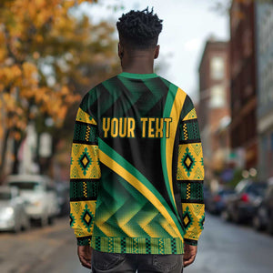 Personalised Jamaica Long Sleeve Shirt Kente Pattern Basic - Black LT7